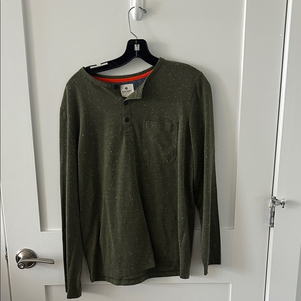 Sperry Olive Green Speckled Henley Shirt